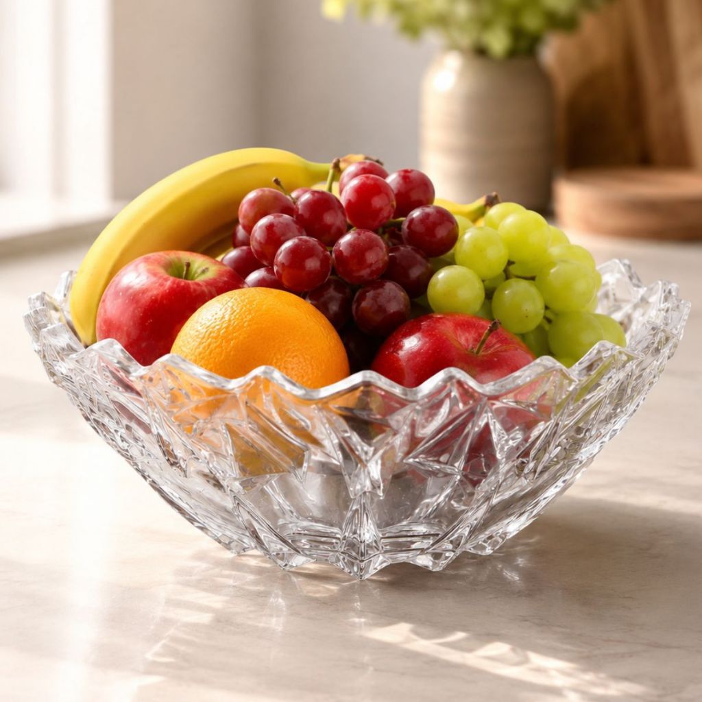 Fruteira Vidro Diamond Centro De Mesa Saladeira Vidro Grosso Tigela Mesa Cozinha Festas Bolos 22Cm