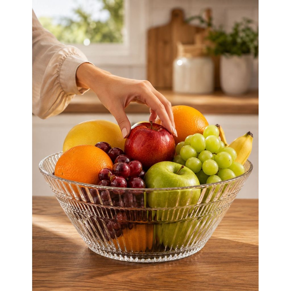 Centro de Mesa Atenas Vidro 1,7L  Tigela Saladeira Redonda Cozinha Mesa Posta Decoração Hauskraft