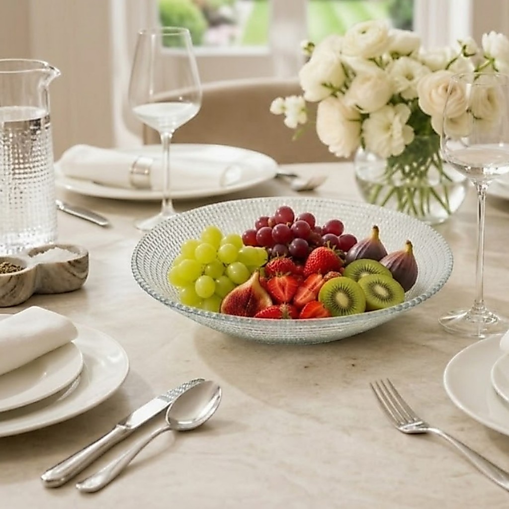 Fruteira Centro De Mesa Vidro Trabalhado Saladeira 25cm Luxo
