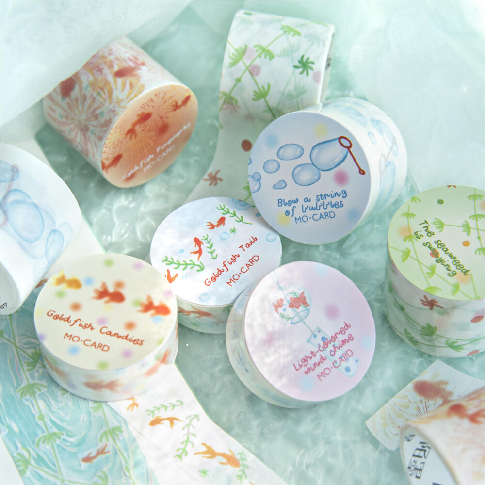 ENWEI 15/30mm * 2m 1 Rolo [Little Fish Swim Fast Series] Goldfish Wind Chime Bubble Tape Diário Memo Base Decoração Cola
