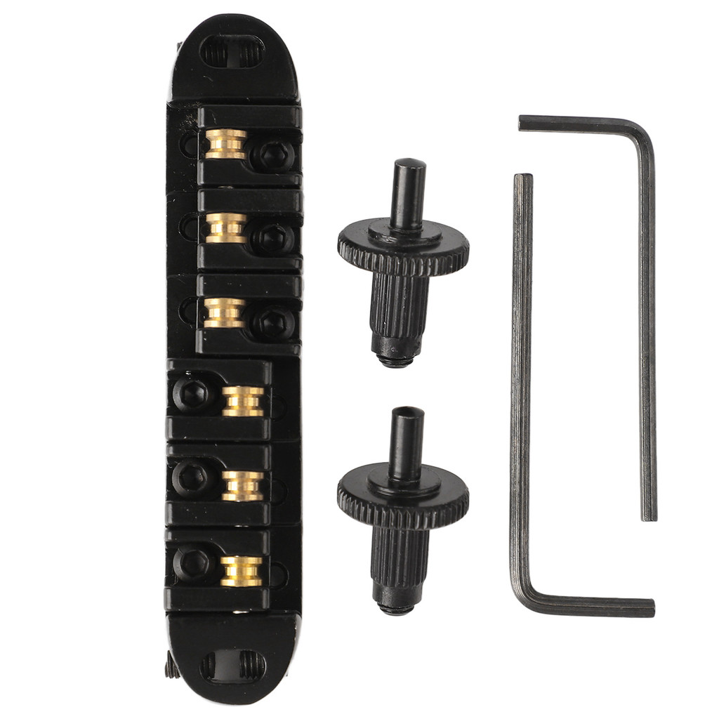 andobr Guitarra Rolo Sela Ponte Liga De Alumínio Preto Tune Tailpiece Substituição Com Poste Rosqueado Para 6 Cordas El