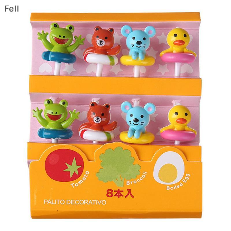 [Fel] 8 Pçs Dos Desenhos Animados Animal Garfo De Frutas Sti Almoço Bolo Comida Buffet Sanduíche Topper Venda Quente