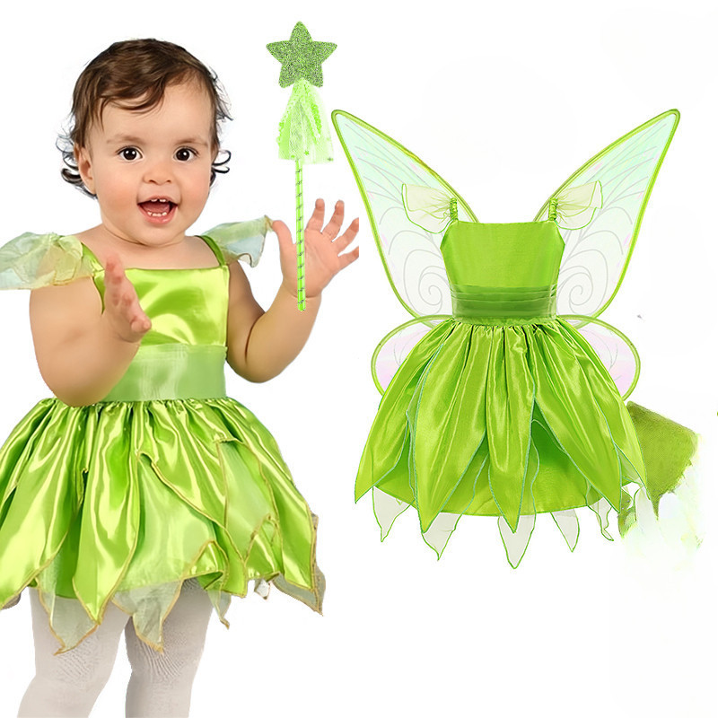 Christmas Fancy Girl Tinkar Ball Dress Up Carnival Children's Green Elf Fairy Princess Birthday Party