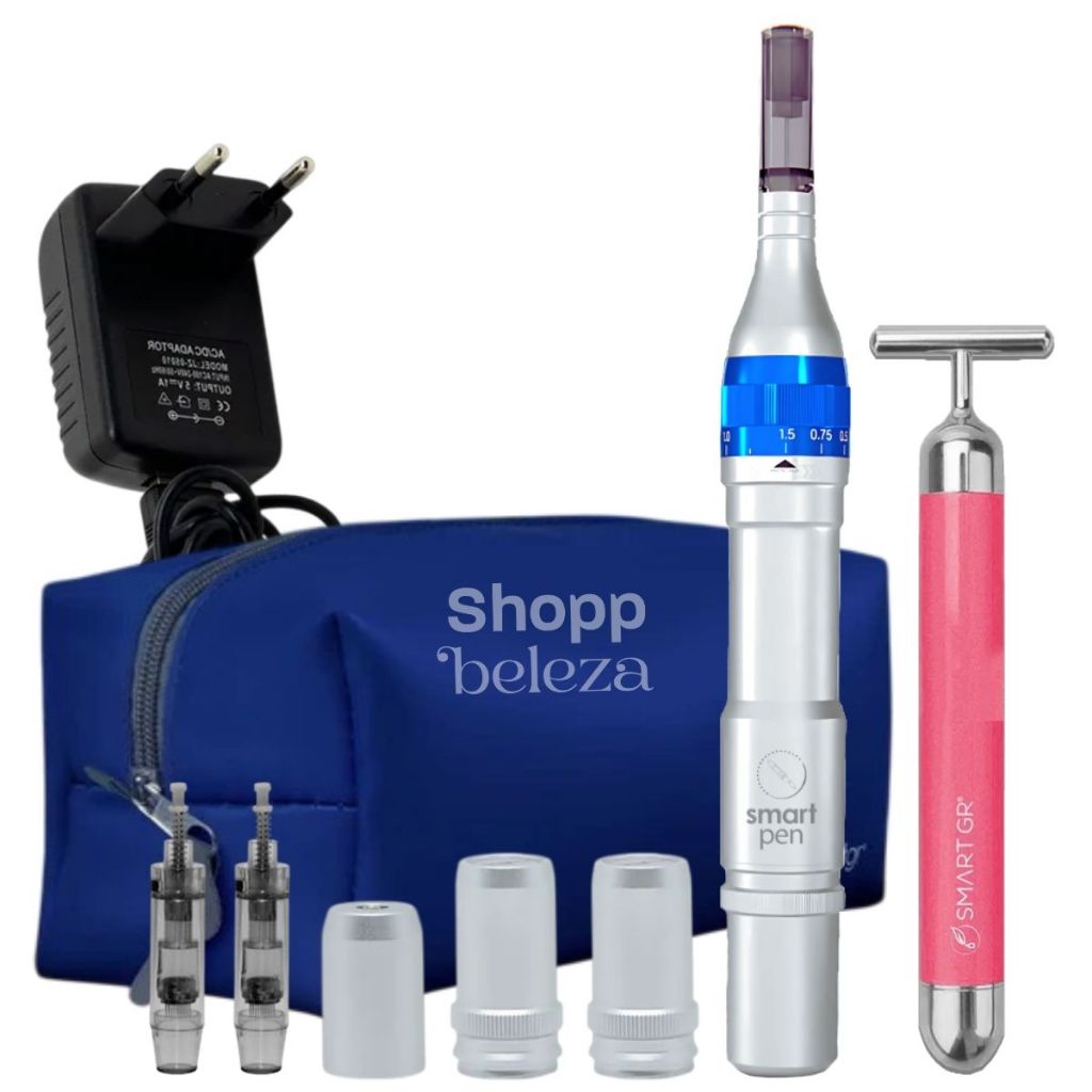 Smart Derma Pen Caneta de Microagulhamento Smart GR + Smart Vibra Rosa Massageador Para Estética