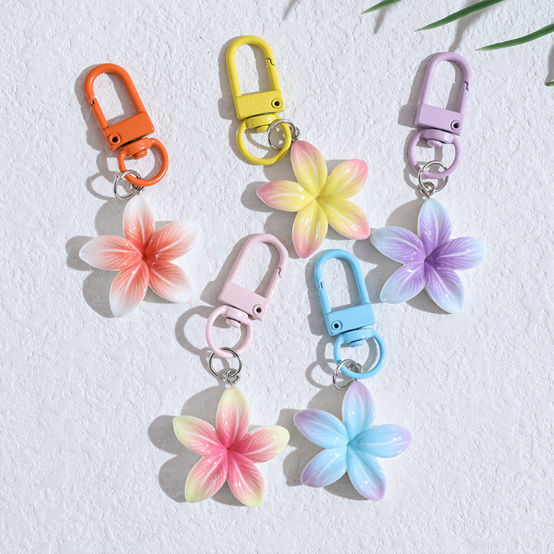 Requintado Versátil Resina Flor Chaveiro Feminino Colorido Gradiente Floral Pingente Chave Do Carro Charme Saco Pendurad