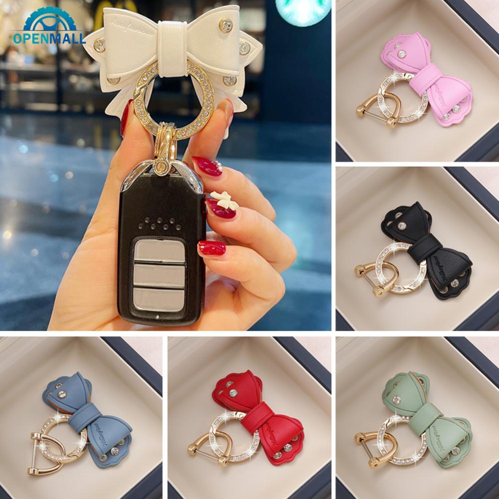 OPENMALL Porta-Chaves Para Carros Com Anel Metálico Ouro Rhinestone Arco De Couro Acessórios Chaveiro Feminino Motos M9N4