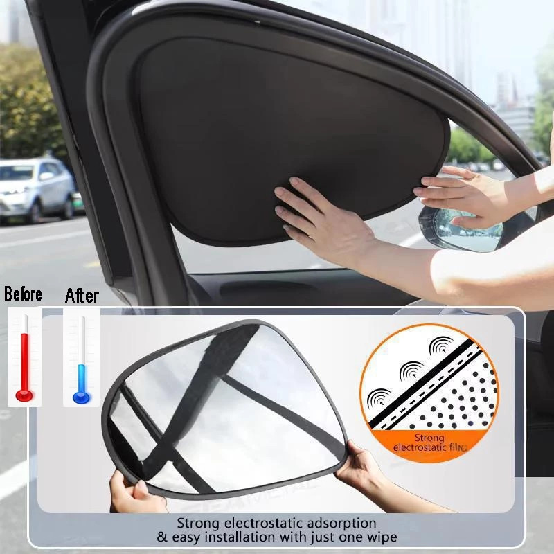 Cortinas Eletrostáticas Para O Lado Do Carro 99.9 % Janela De Bloqueio De Raios UV 4 Camadas Capa De Proteção Solar Dobr