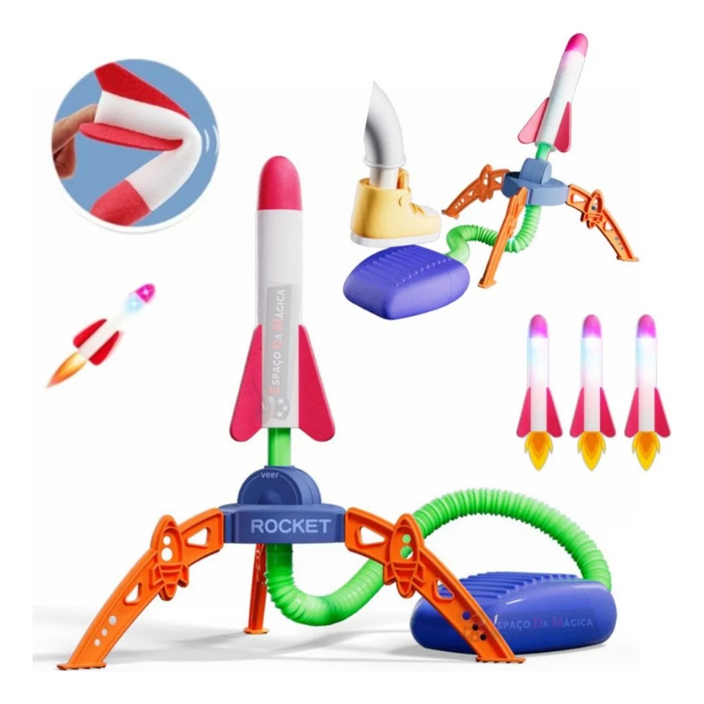 Lança Foguete Voa Alto Ao Pisar Lançador De Missil Brinquedo Divertido Menino Menina Presente