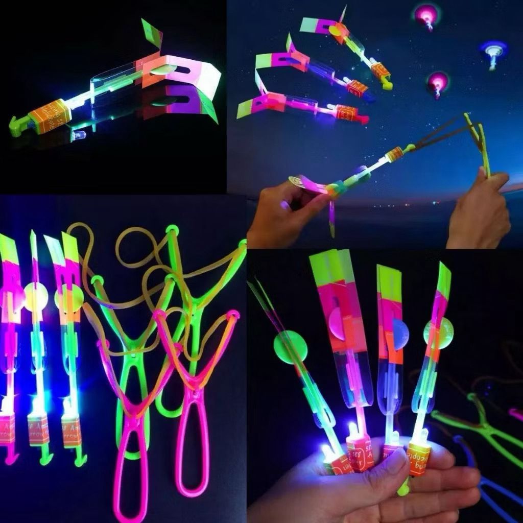 Brinquedo Lançador com Luz Colorida que Voa Alto Com Estilingue Helicóptero Voador LED c/ Estilingue Girocóptero Foguete