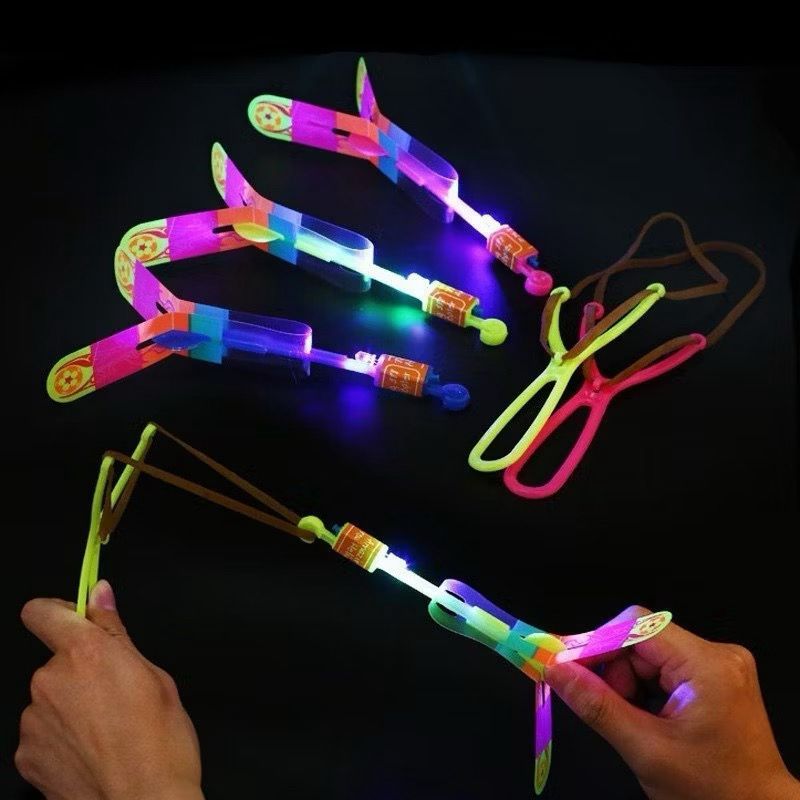 Helicóptero Voador LED com Estilingue Girocóptero Lançador com Luz Colorida que Voa Alto, Brinquedo Infantil e Adulto