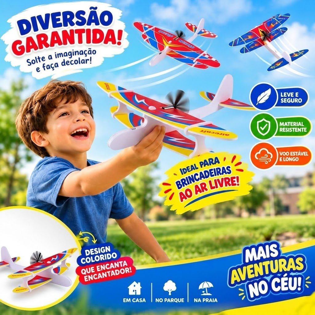 Avião Planador Elétrico Infantil USB Com Hélice Voa Alto