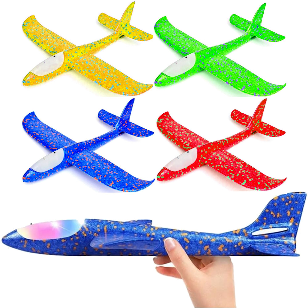 4 Avião Planador p/ Brincar no Parque Voa Alto 50cm com Luz