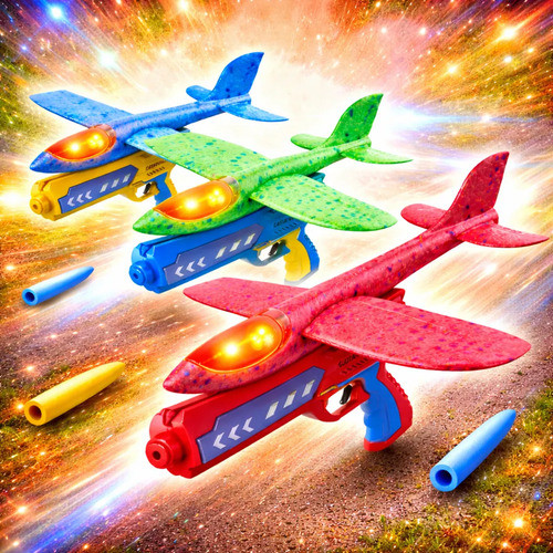 Avião de Brinquedo com Lançador Pistola Catapulta Voa Alto Planador Infantil Diversão
