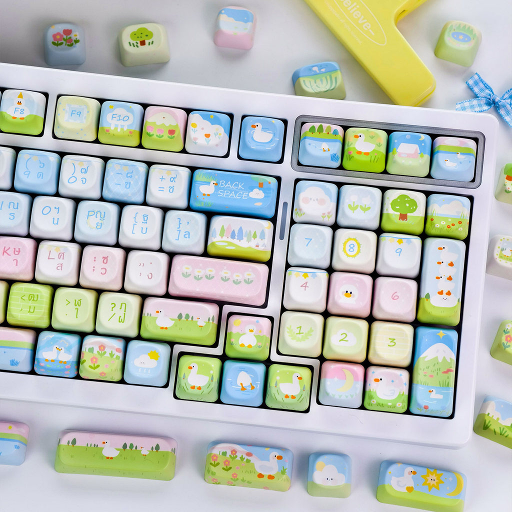 Lakeside Duck Keycap MOA/Cherry Profile 120 Teclas PBT Sublimação De Tinta Aula F75 Galaxy 100 Fofo Azul Verde Redondo E
