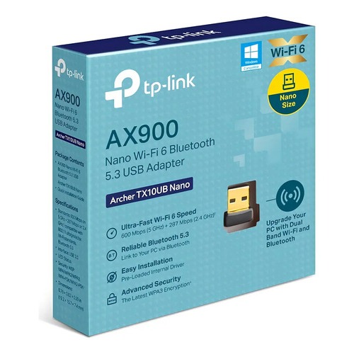 Adaptador Placa de Rede USB Wi-Fi 6 e Bluetooth TP-Link Archer TX10UB Nano AX900