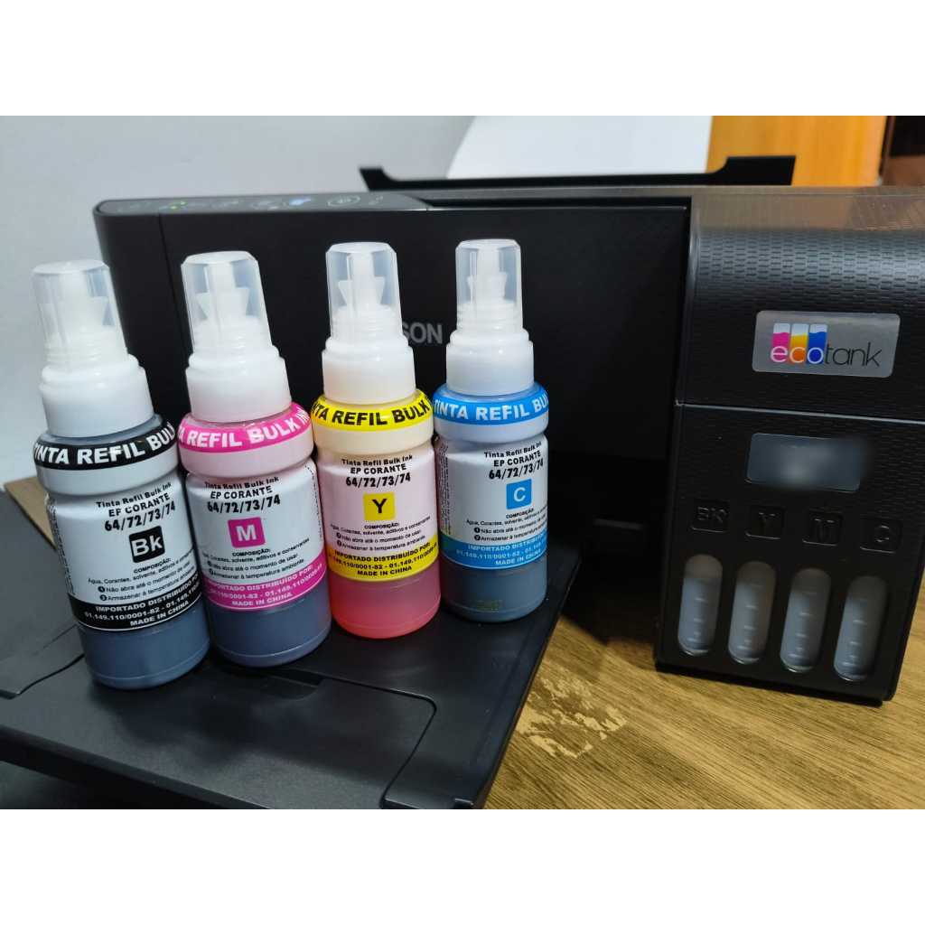 Tinta kora T664 Kit Combo 4 Refil ink Tinta T664 Para Impressora Epson L395 L365 L220 L455 L380 L375