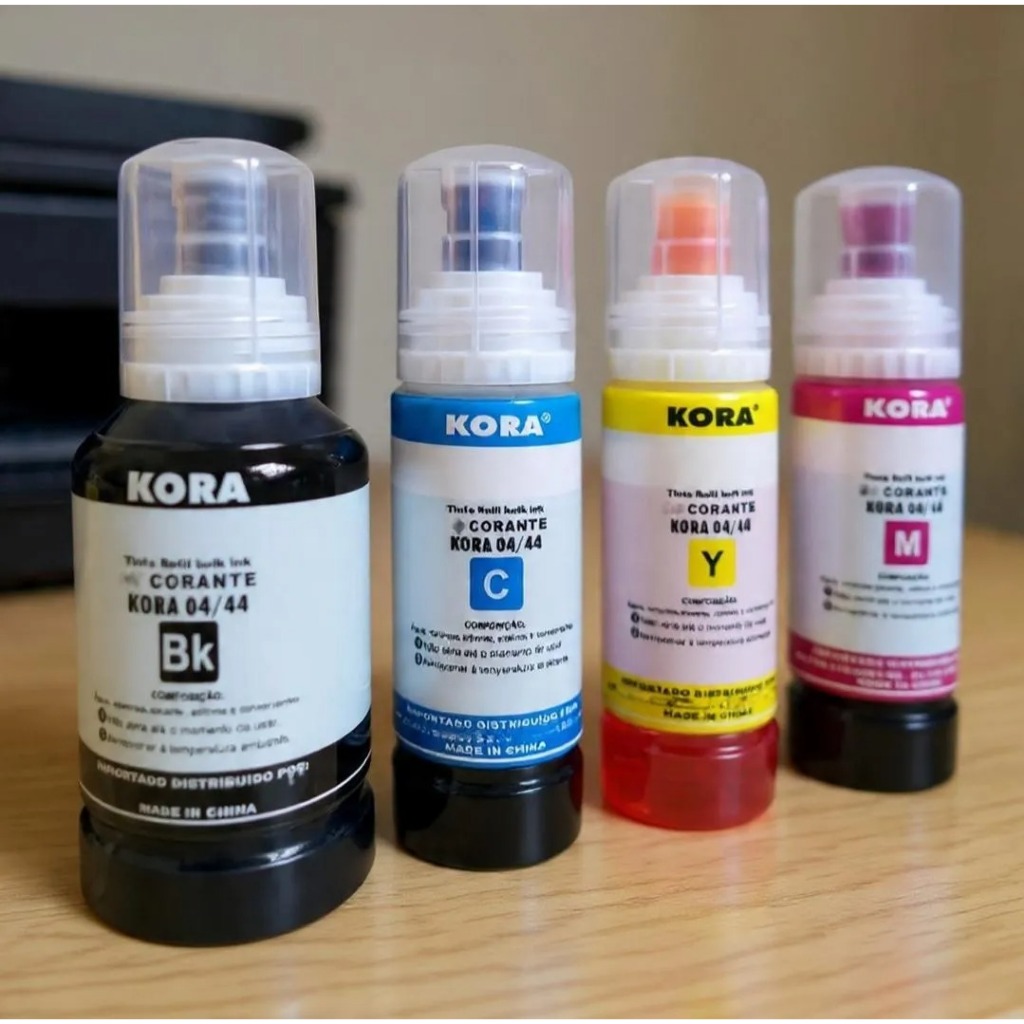 Kit 4 Refil tinta Kora Para Epson L4150/ L4160/ L4260/ L6161/ L6171/ L6191/ L6270/ L14150/ T504 CMYK