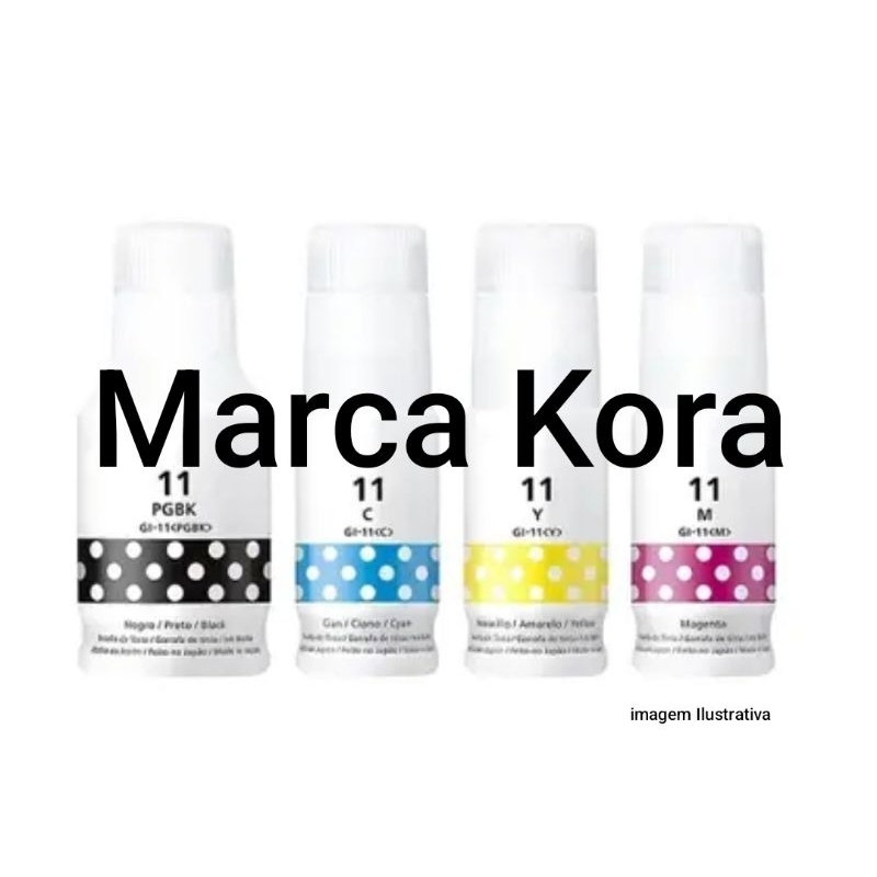 Kit 4 Tinta Kora Para Canon Gi-11 Gi11 G3160 G2160 - 4 Cores Tinta Preto - Amarelo - Magenta - Ciano