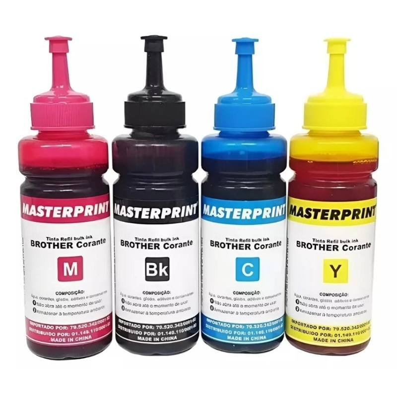 Kit 4 Tintas Corante Brother Universal  Preto  Magenta Ciano Yellow Masterprint ou Kora em Promoção!!!!