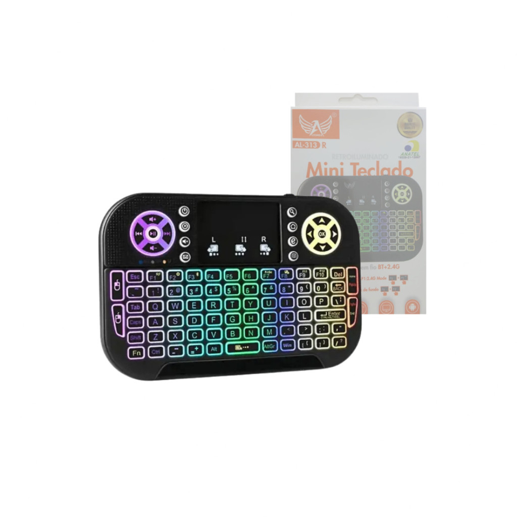 Mini Teclado LED Bluetooth Wireless Receptor USB Smart TV e PC