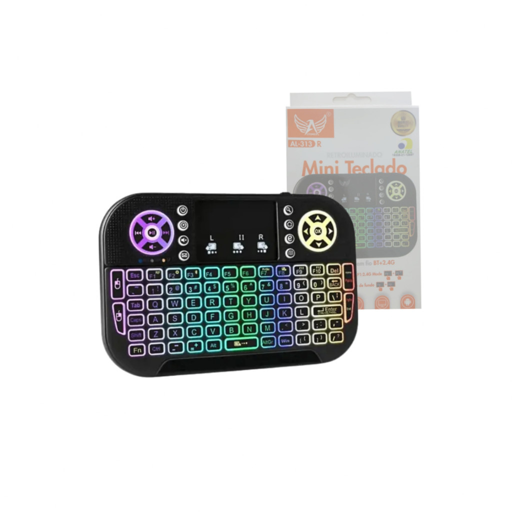 Mini Teclado LED Bluetooth Wireless Receptor USB Smart TV e PC