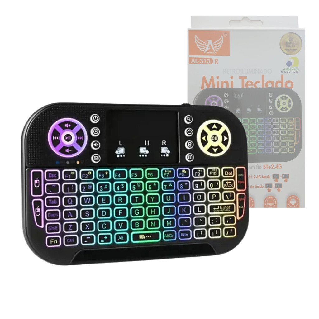 Mini Teclado LED Bluetooth Wireless Receptor USB Smart TV e PC