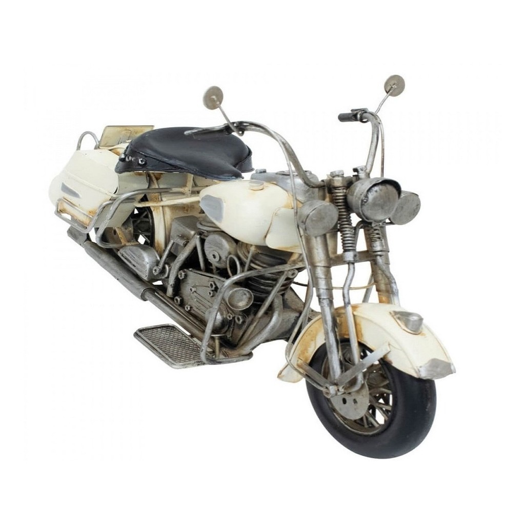Motocicleta Branca 18x35.5x11.5cm Estilo Retrô Vintage