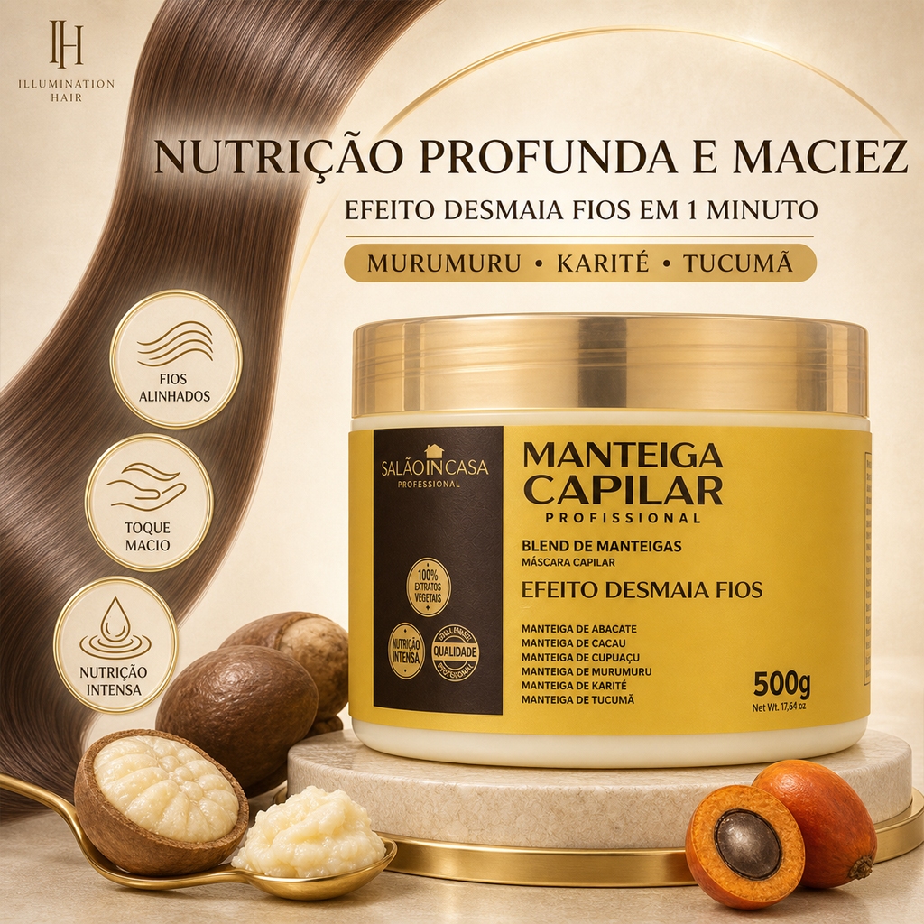 Máscara Vegana para Cachos 300g Umectação Hidratante Desmaia Cachos Anti Frizz Salão In Casa