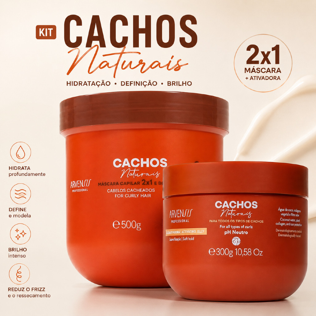 Kit Máscara de Hidratação Arvensis 2x1 e Gelatina para Cabelo Cacheado Crespo e Crespissimos Arvensis Cachos