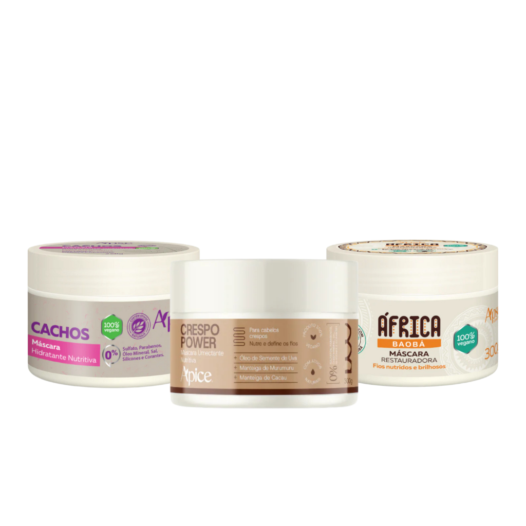 Kit Apice 3 Máscaras 300g África Baobá Cachos e Crespo Power Cronograma Capilar