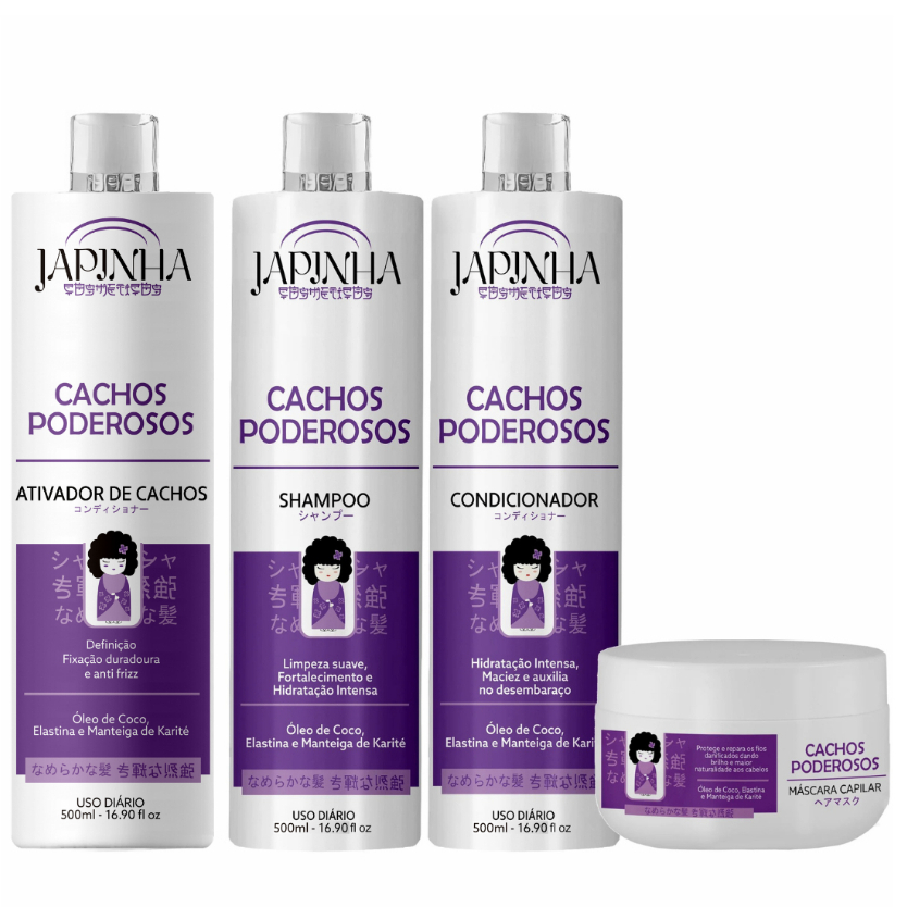 Kit Ativador + Shampoo e Condicionador + Máscara 300G – Cachos Poderosos – Japinha