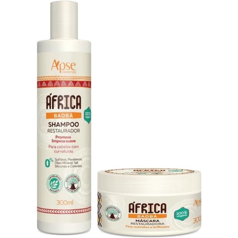 KIT Apse África Baobá Shampoo 300ml e Máscara 300g  BRILHO HIDRATA E NUTRI SEUS CACHOS