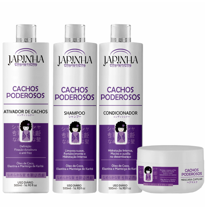 💜 Kit Ativador + Shampoo e Condicionador + Máscara 300G | Cachos Poderosos | Japinha