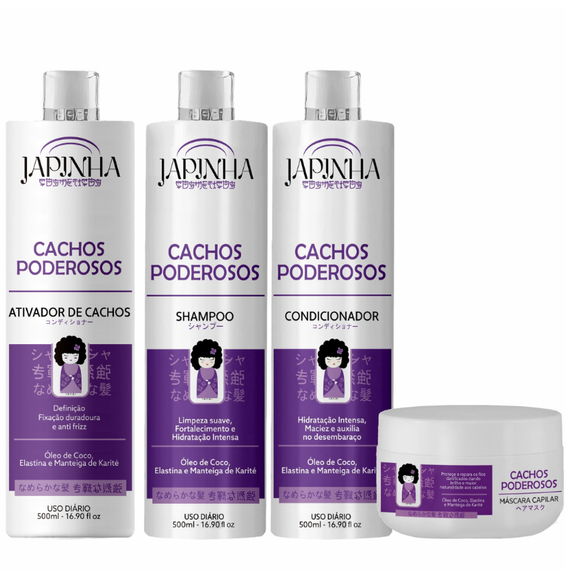 Kit Ativador + Shampoo e Condicionador + Máscara 300G  👩🏽‍🦱 Cachos Poderosos – Japinha ⛩️