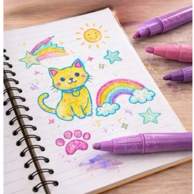 Conjunto Kit 4 Canetinhas Marca Texto Colorido Glitter First Canetas Cores Vibrantes Realce Escolar Artístico Scrapbook