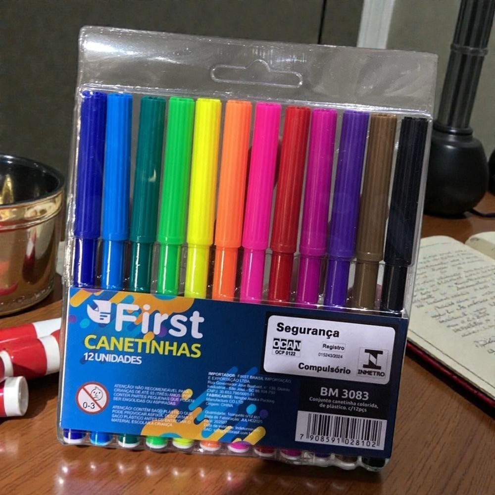 Conjunto Canetinhas Coloridas 12 Cores Ponta Fina Hidrocor Escrita Desenho Escolar Achadinhos