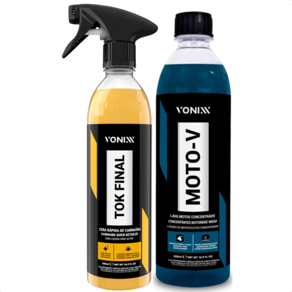 MOTOV 500ML LAVA MOTO CONCENTRADO VONIXX + Cera Líquida Spray Carnaúba Tok Final Vonixx 500ml