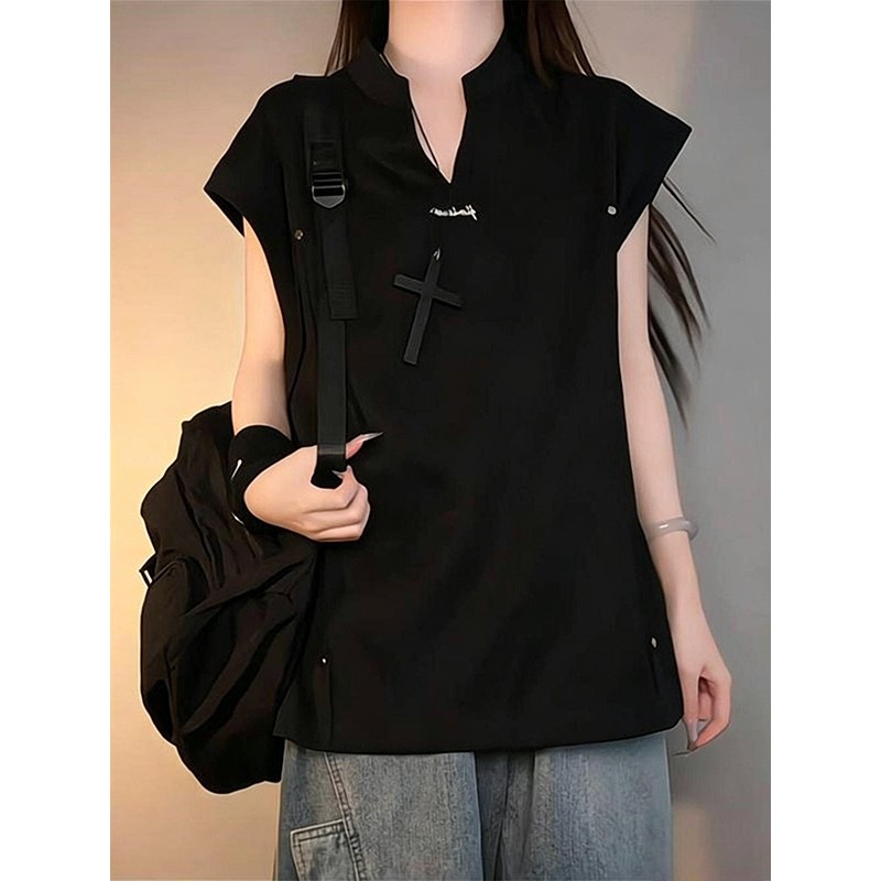 Rebite com decote em v colete masculino cor sólida verão estilo fino americano High Street rufião bonito solto sem manga