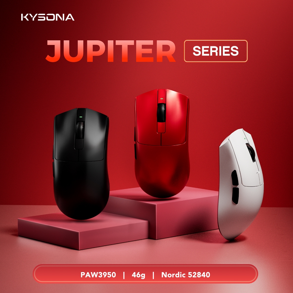 Mouse Gamer Ultraleve KYSONA Jupiter Ultra 46g Sensor PAW3950 Dual 8K 30000DPI Tri-Modo Revestimento Ice Ergonômico