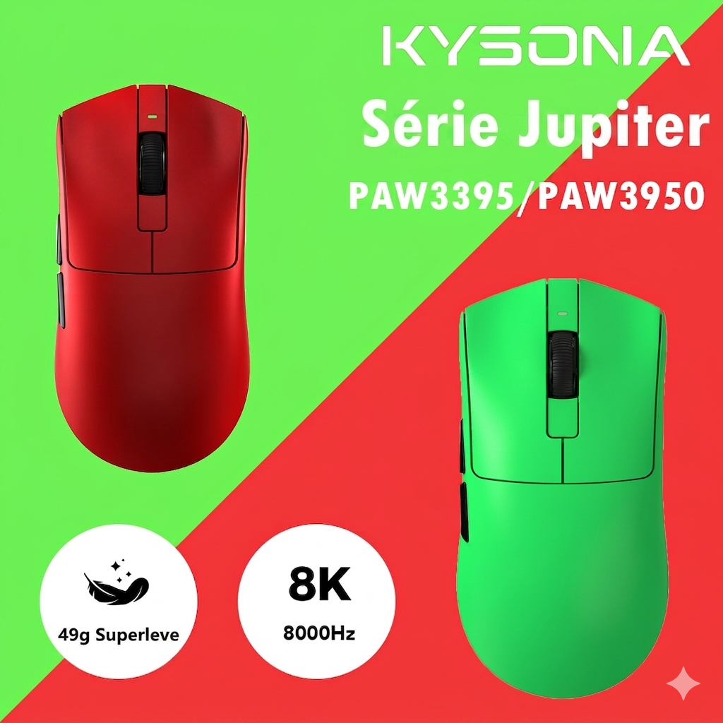 KYSONA Júpiter Ultra 46g Mouse Para Jogos Ultraleve PAW3950 Dual 8K 30000DPI Tri-Mode Revestimento De Gelo Ergonômico