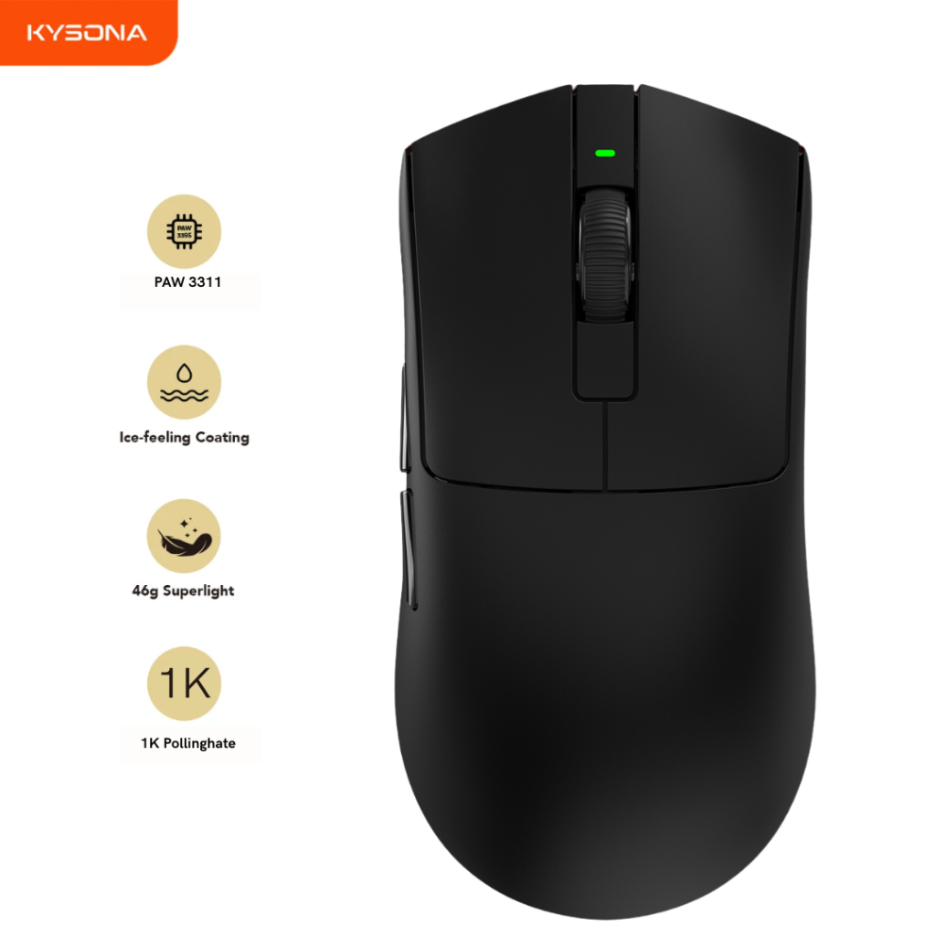 Mouse Gamer Kysona Jupiter Sem Fio Ultraleve 46g / Bateria 300h / Sensor Pixart 3311 - 24000dpi