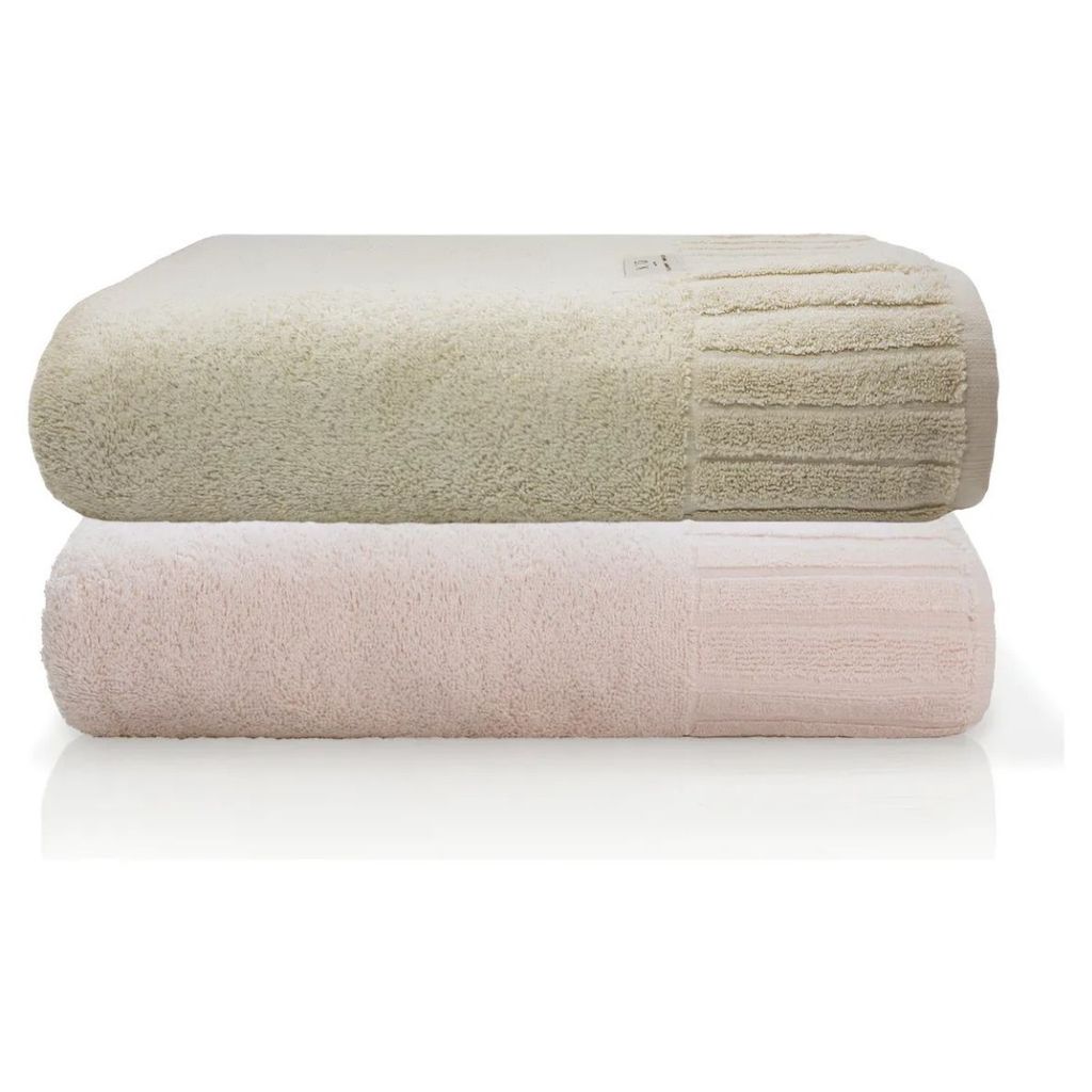 Jogo 2 Peças Toalha Banhão Velour Ele/Ela 100% Algodão 85x150cm Cor Bege e Rose Camesa