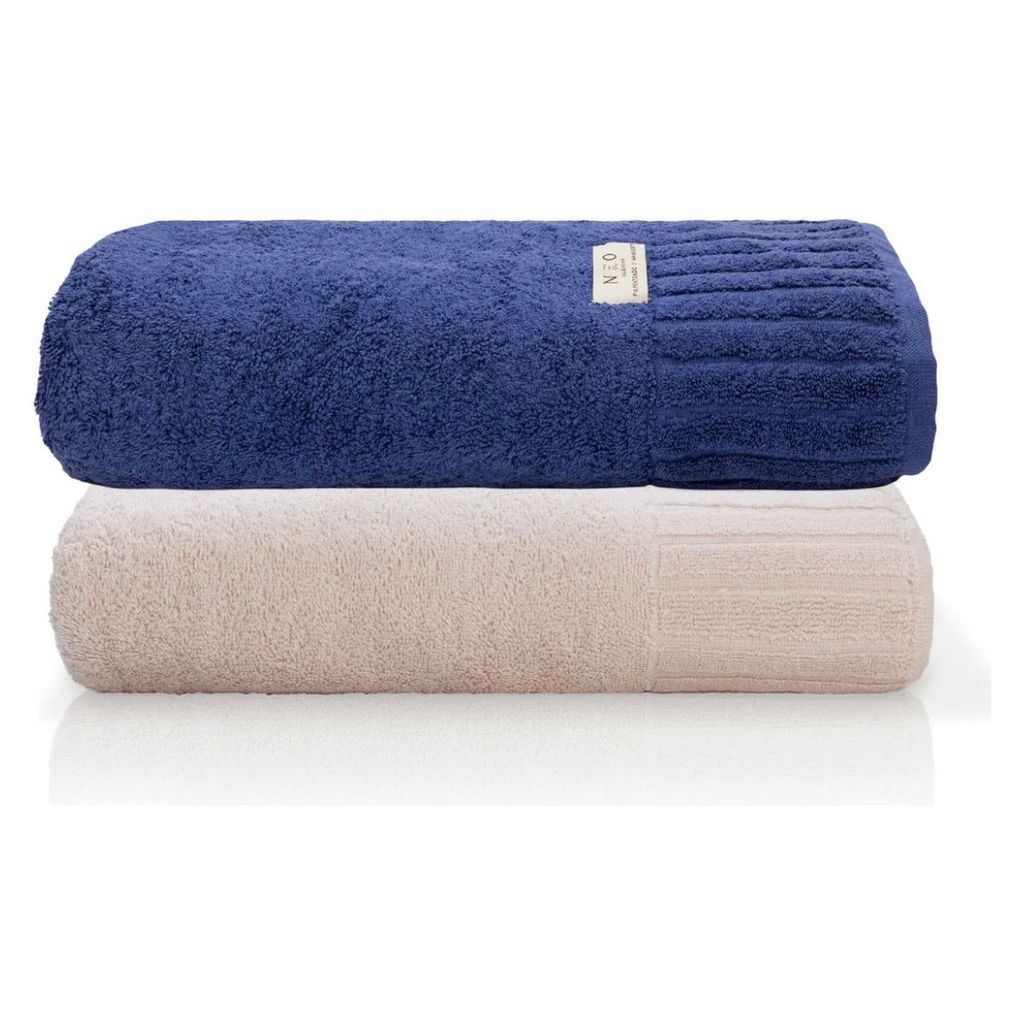 Jogo 2 Peças Toalha Banhão Velour Ele/Ela 100% Algodão 85x150cm Cor Marinho e Rose Camesa