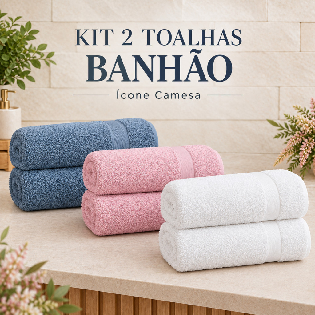 Kit 2 Toalhas Banhão Camesa Ícone 85x150cm - 100% Algodão 500g/m² Fio Penteado Nanosoft Maciez e Absorção