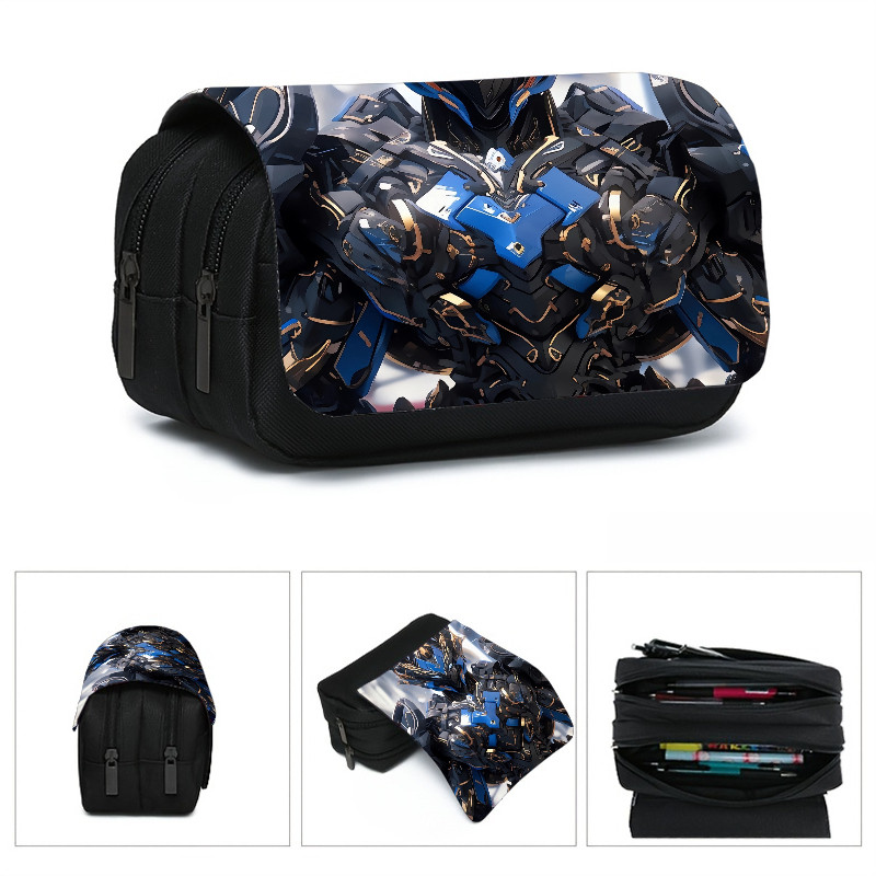 Estojo De Lápis De Camada Dupla Espaçoso Estilo Mecha Para Estudantes Do Ensino Fundamental Bolsa De Armazenamento De Ma
