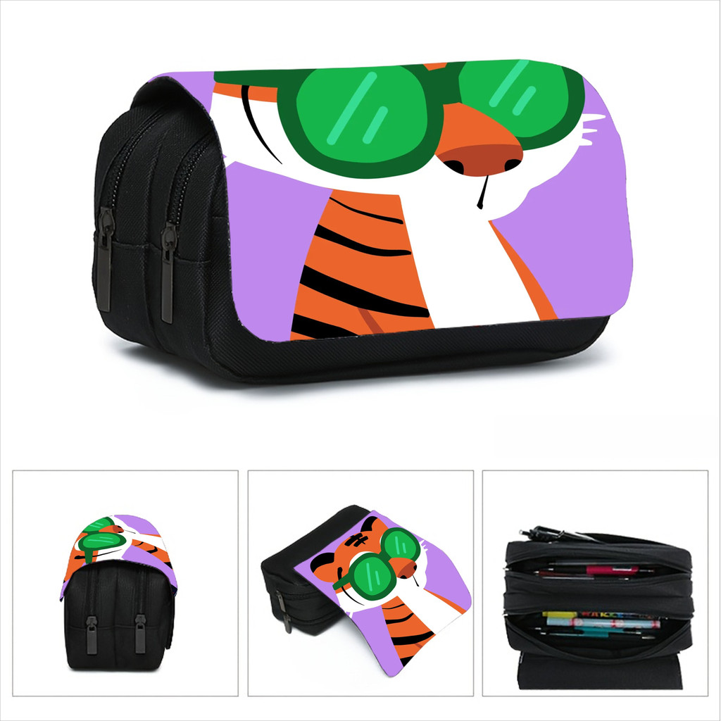 Estojo De Lápis De Camada Dupla Espaçoso Tigre Dos Desenhos Animados Para Estudantes Do Ensino Fundamental Bolsa De Arma