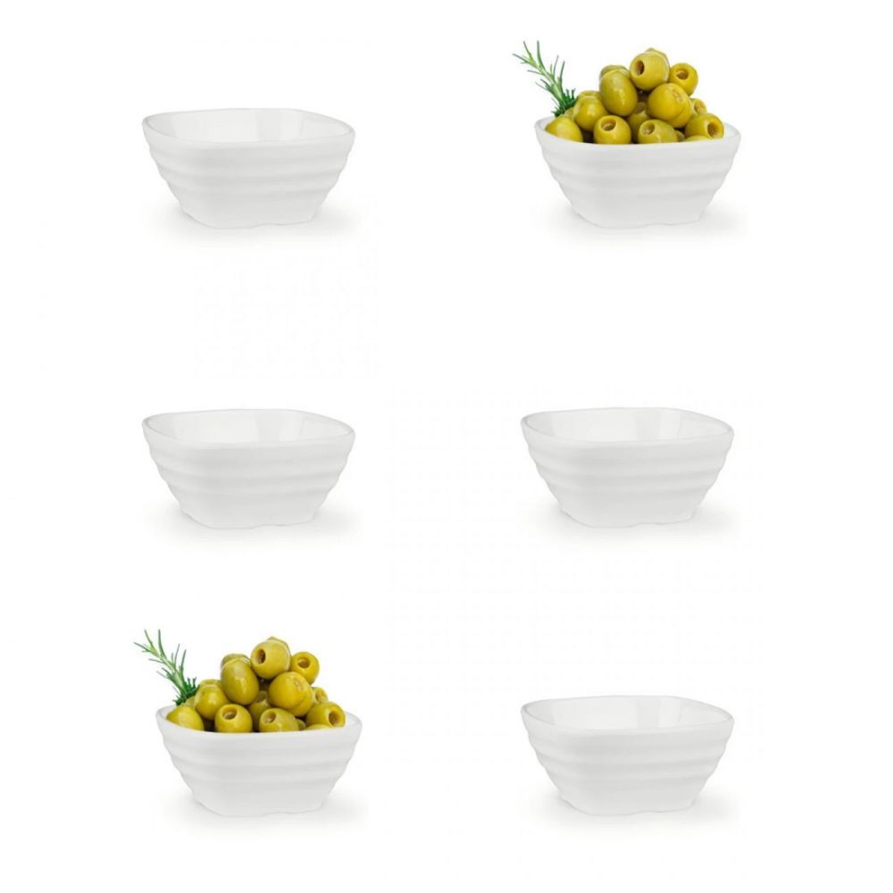 Seis Mini Tigelas Quadradas 225ml Estriadas para Finger Food, Molhos, Petiscos em Melamina