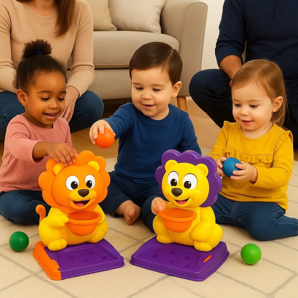 Brinquedo Cesta Basquete Infantil Leão Interativo Arremesso Bolinha Com Marcador Pontos Sonoro Desenvolvimento Sensorial