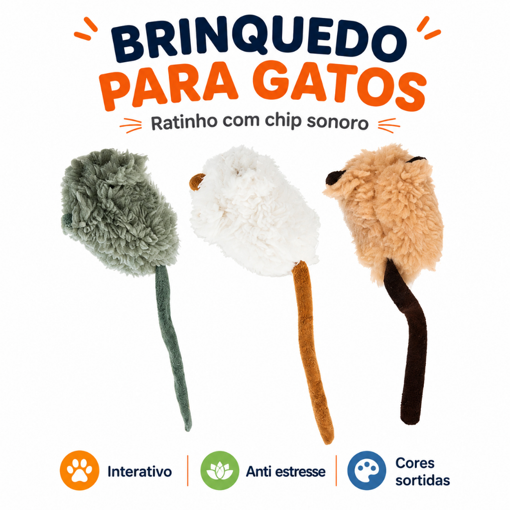 Brinquedo para Gatos Ratinho com Chip Sonoro FunforPets Interativo, Divertido e Anti Estresse