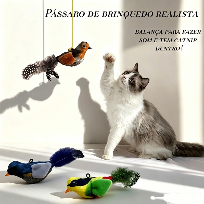 Brinquedo Pelúcia Pássaro Sonoro para Gatos Com Catnip Ventosa Fixar Vidro Resistente a Morder Sem Bateria Brinquedo de